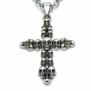 Men's Skull Necklace Cross 20"